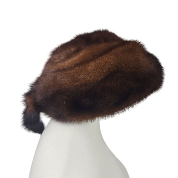VTG Genuine Mink Fur Davy Crockett Style Hat with Tail Women OS - Picture 3 of 14